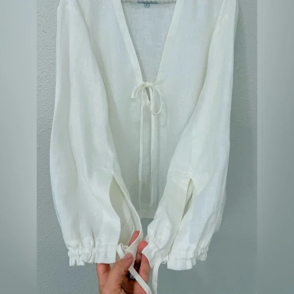 RAILS Myra Tie Neck Linen Top In White Size M-L - Picture 5 of 10
